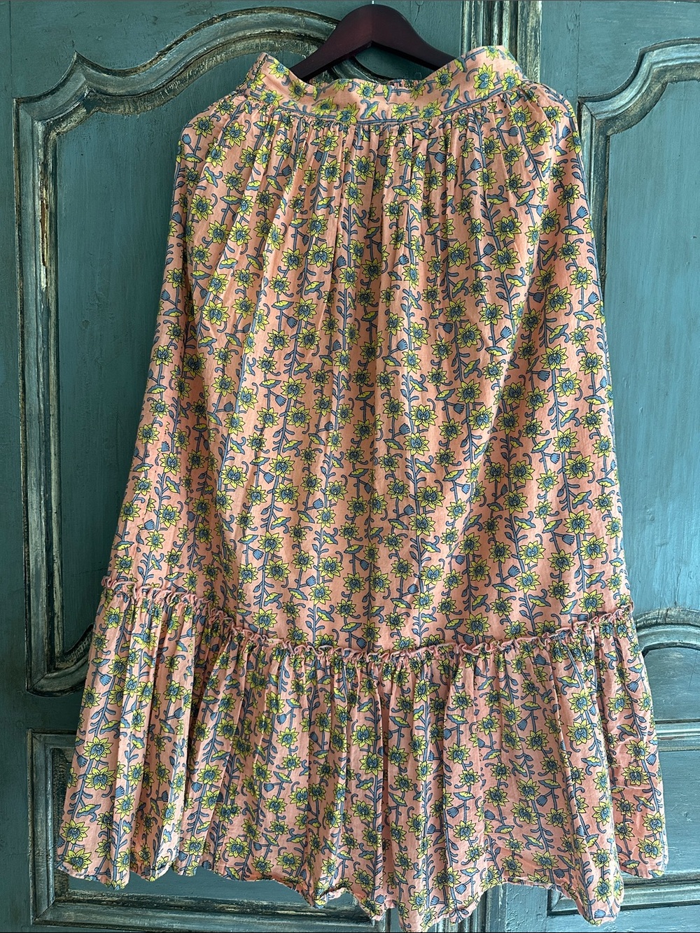 Pink Floral Tiered Maxi Skirt with Ruffle Hem